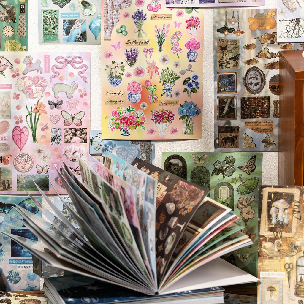 Retro Craft Decorative Sticker Book Dream Theme Japanese Style Vintage Artistic Scrapbook Journals Stickers Aesthetic Stationery