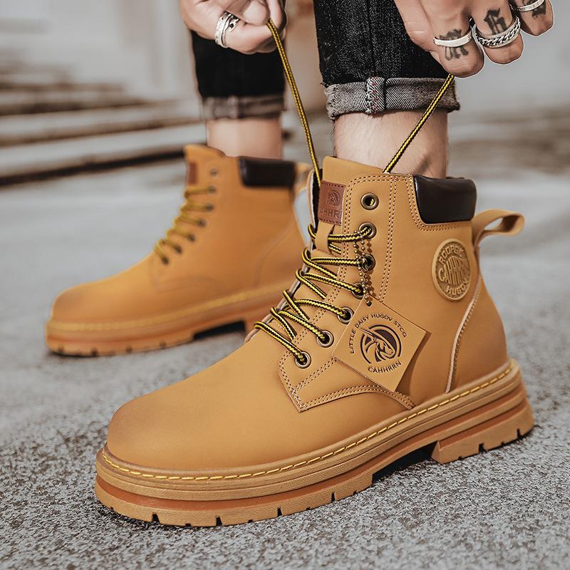 New autumn and winter big yellow boots small yellow boots couple Martin boots tooling boots big head shoes men's shoes Douyin one piece 2025