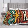 Cartoon Wooden Tiki Mask Totem Hawaiian Tribal Art Flannel Blanket Autumn Soft Bedding Throws for Students Home Decor Bed Cover