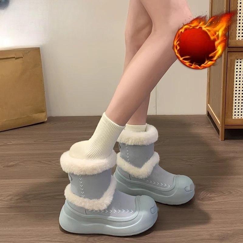 New Women's Versatile, Fleece, Warm, Thick-soled Cotton Shoes with Big Heads and Snow Boots