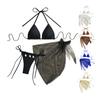 Conjunto de Maiô 3 Peças/Conjunto Halter Almofadas no Peito Sutiã Sem Aro Calcinha de Natação Saia Cover Up Conjunto Biquíni Cortado Maiô de Rede