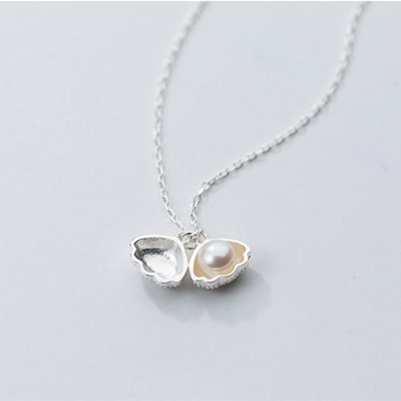 S925 Sterling Silver Shell Pearl Necklace Women's Creative Design Korean Style Shell Pearls Necklace
