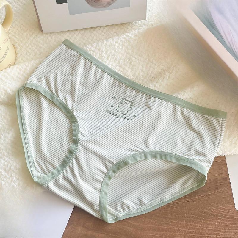 Lady Spring and Autumn Bear Cute Delicate Stripe All Kinds of Comfortable Cotton Antibacterial Crotch Underwear