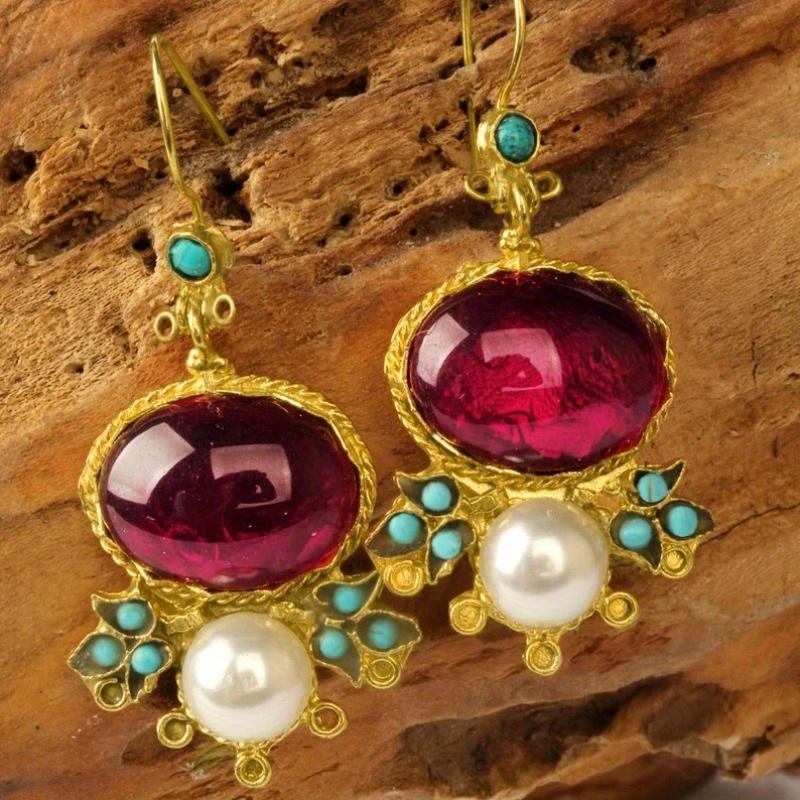 Vintage Elegant Exquisite Pendant Earrings Classical Style Colorful Women's Earrings Daily Banquet Party Date, Birthday Gift