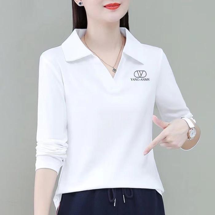 Cross-Border Women's Plus Size Long-Sleeve Polo T-Shirt – Spring, Autumn, and Winter Fashion for Middle-Aged.