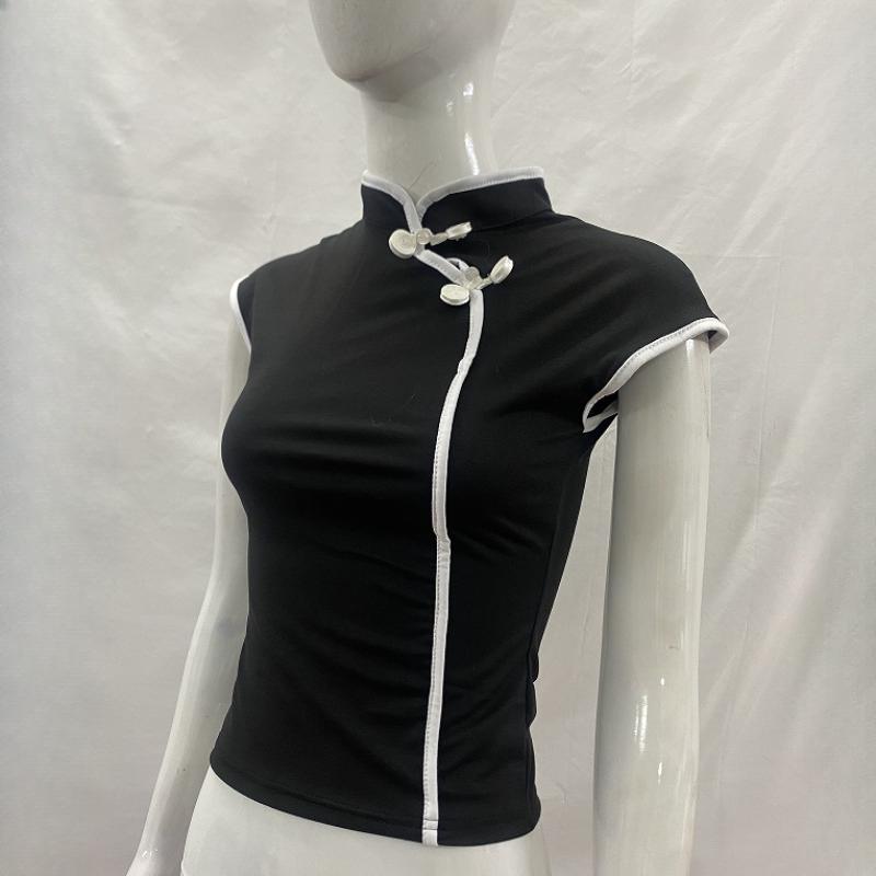 European and American Summer Retro Chinese Style Niche Buckle Women's Slim Fit Cheongsam Collar Top