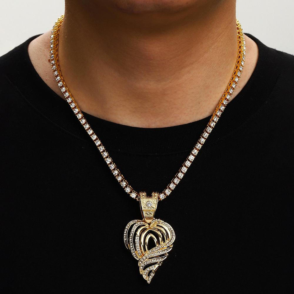 Full Diamond Hollow Love Alloy Pendant Hip Hop Personality Design Sense Men'S Necklace