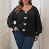 Plate-size Women's Sweater with Pineapple Sleeves and Deep V Patchwork, Three-dimensional Lace Butterfly Patchwork Pullover Top