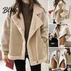 Long Sleeve Coat Turn-down Collar Thick Heat Women Jacket Fall Winter Retention Loose Sleeves Zippered