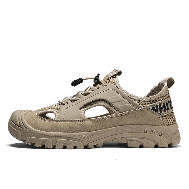 

Летние новые тапочки 2024 года для мужской верхней одежды, тапочки с полым носком для мужчин, противоскользящие сандалии для отдыха на открытом воздухе для мужчин 44 хаки