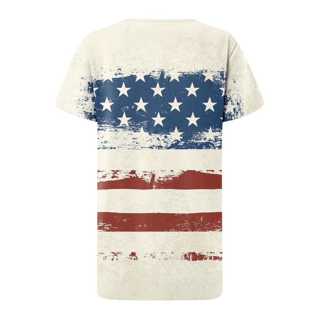 Women's Casual V-Neck Short Sleeve Chest Ruffle Printed Top