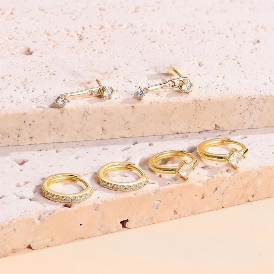 6pcs Minimalist Niche Design Golden Earring Set with Synthetic Synthetic Zirconia, Small Earring Set Suitable for Multiple Piercings