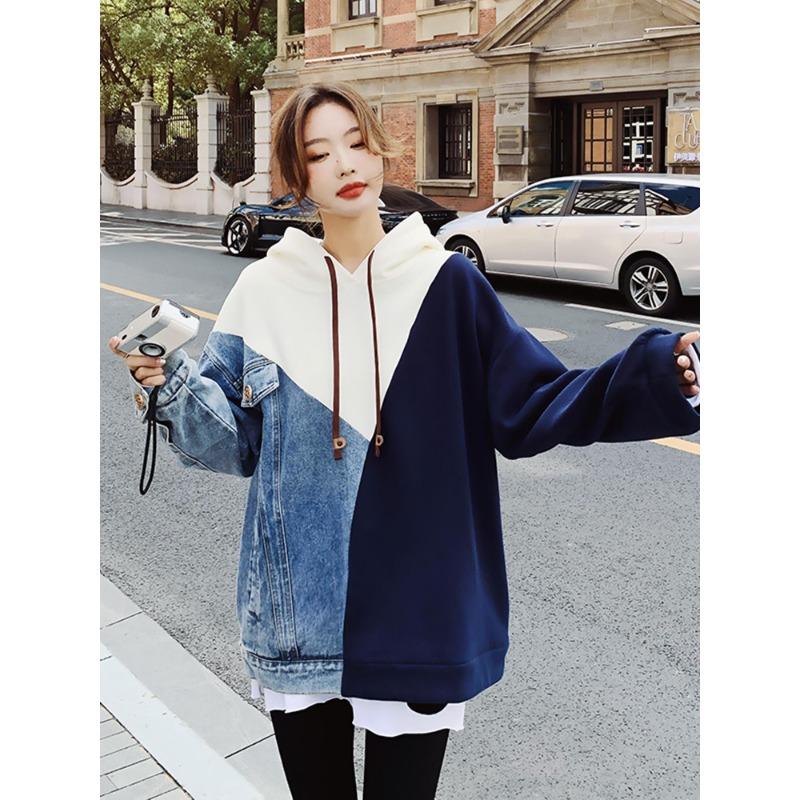 Denim Retro Style Sweatshirt for For Women Korean Style Lazy Style Petite Top