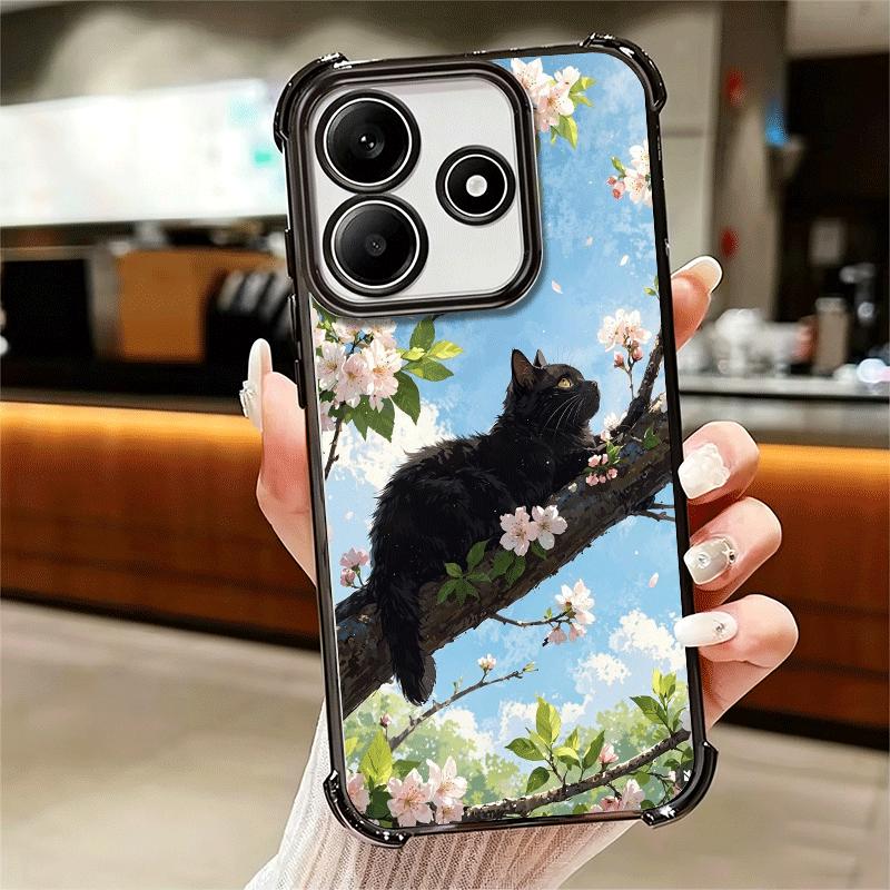 Schwarze Katze Ästhetik Muster Beschichtung Handyhülle Für Xiaomi Redmi Note 14 15 Pro Plus 13 12 11 11S 11T 10 9S 9 5G Sturzfest Airaba