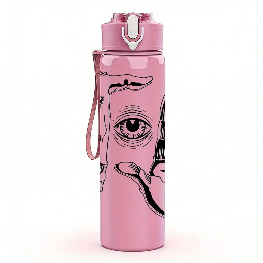 1PC Artistic Eye Graffiti Street Art Print 750ml Color Plastic Sports Water Bottle Leakproof Flip Straw Lid Suitable for Sports Office Home Use