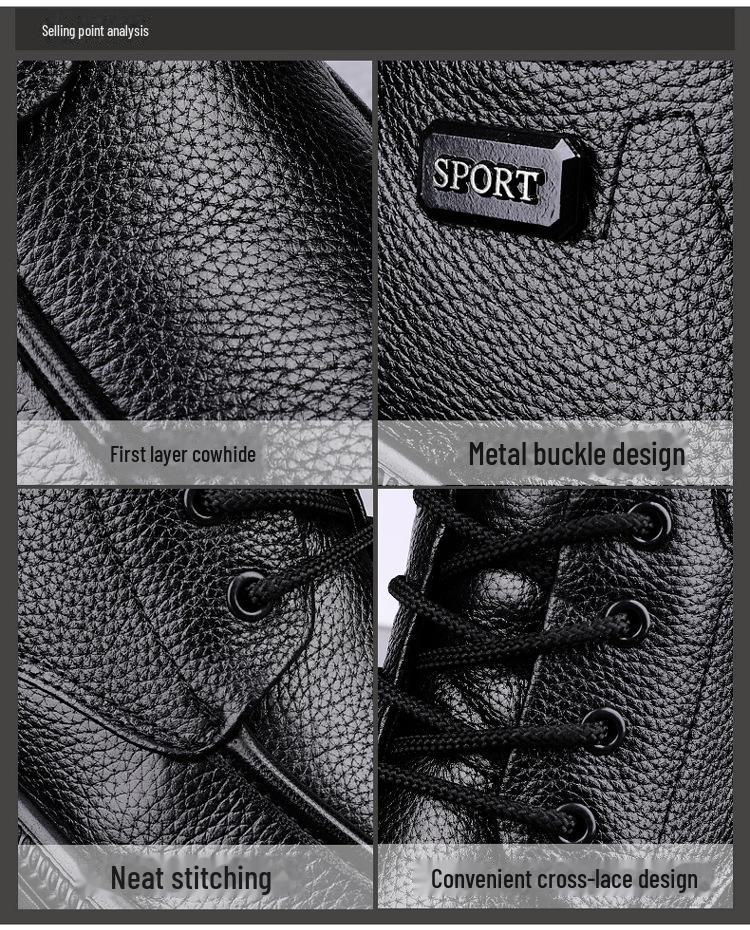 Men's Extra-Large Leather Martin Boots (Size 47-51) - Wide Fit, Thick Sole, Mid-Top, Plus Velvet, Ideal for Autumn/Winter.