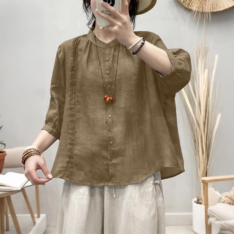 

ZANZEA Жіноча повсякденна вільна літня блуза з рукавом 3/4 з круглим вирізом 5XL світло-коричневого кольору