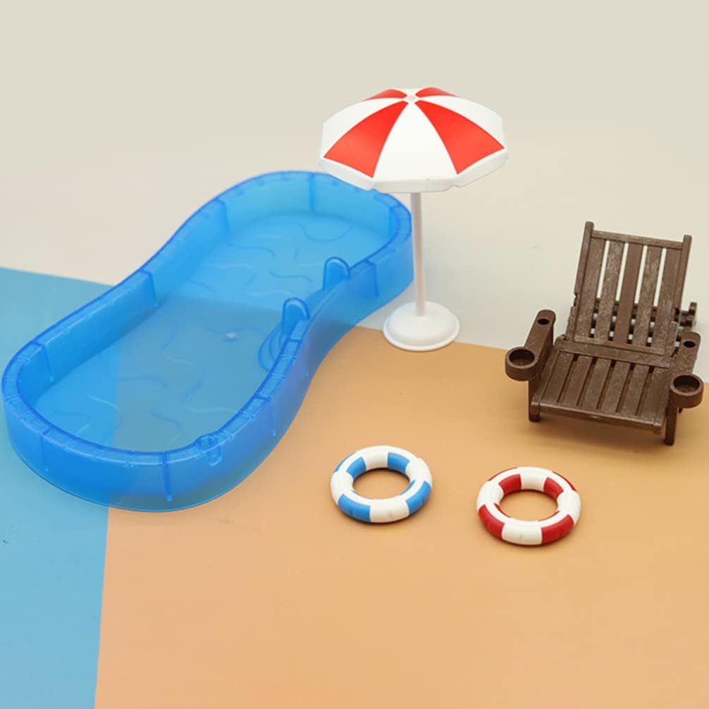 Puppenhaus Mini-Schwimmbad, Miniatur-Strandkorb-Set, Dekorationen, Sommer, Puppenhaus-Zubehör, Mini-Puppenhaus-Möbel, Spielzeug, Geschenk für Kinder