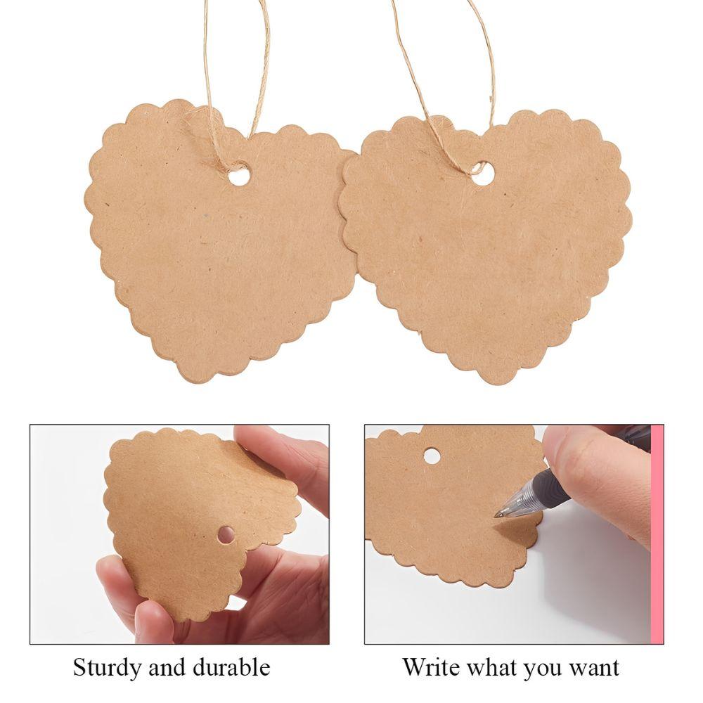 200pcs Paper Brown Heart Label & Beige Polyester Lanyard DIY Jewelry Clothing Size Price Display Gift Packaging Tag YMY