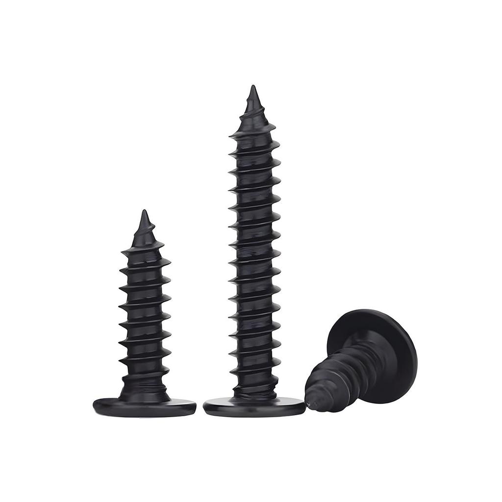 Black CA Flat Head Self-Tapping Wood Screw, 304 Stainless Steel, Cross Tip, M2-M8