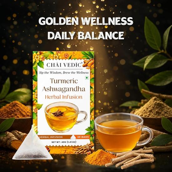 Chai Vedic Turmeric Ashwagandha Herbal Infusion Tea | 20 Tea Bags (Pack of 1)