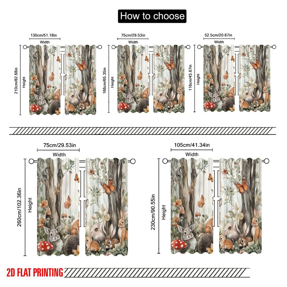 2pcs,2D plane printing Curtain Popular Forest Friends Versatile Durable Polyester (without rod) Decorations Outdoor Perfect for