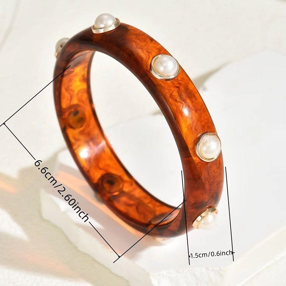 Wide Resin Pearl Shell Bracelet Lightweight Chunky Wrap Wristbands Vintage Bohemian Bangle  Girls