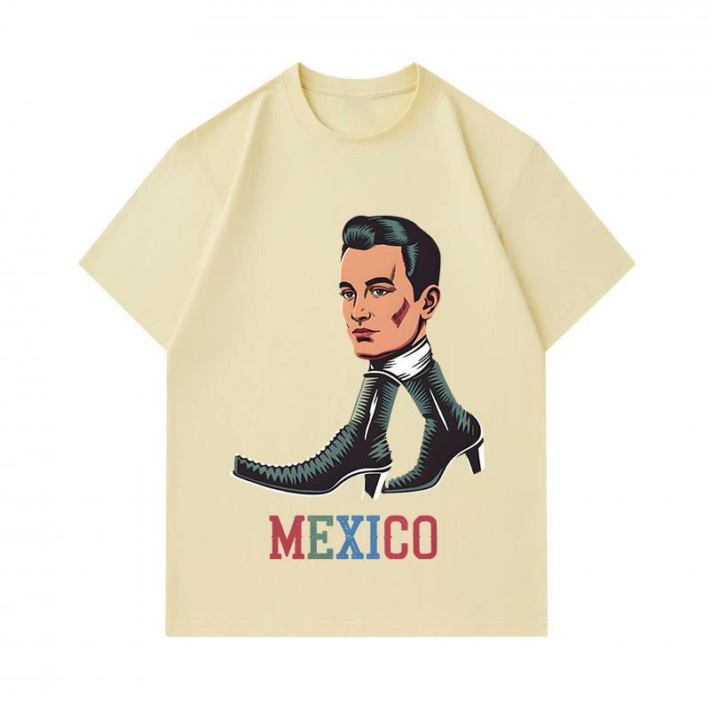 Men's 100% Cotton Crew Neck Short Sleeve T-Shirt, Fun Mexico Cool Man Boot Art Print Casual Comfortable Summer Tee for Daily Wear