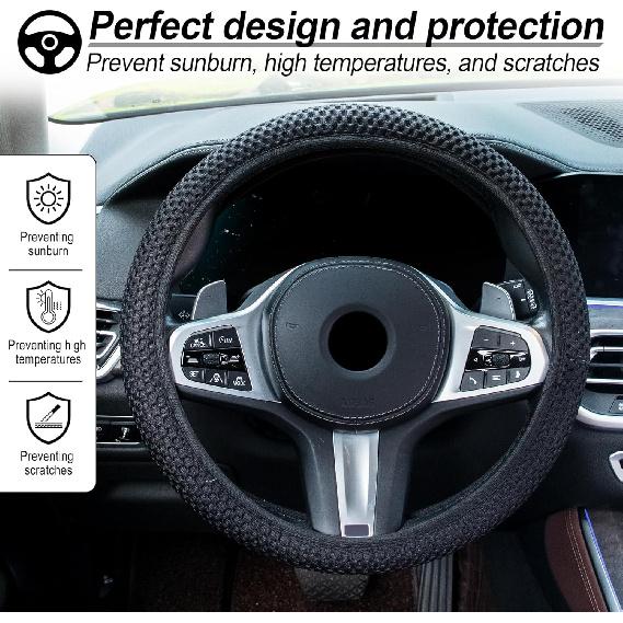 Alpmosn Elastic Stretch Steering Wheel Cover, Universal Interior Accessories Steering Wheel Cover for Women & Men, Breathable Microfiber Ice Silk,
