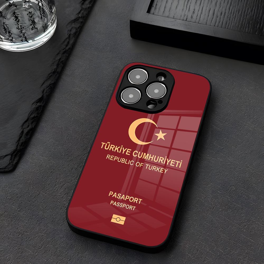 Turkey Passport Phone Case Glass For iPhone 12 15 14 13 11 Pro XS Max Plus Mini X XR 8 7 6s SE2020 Tempered Coque