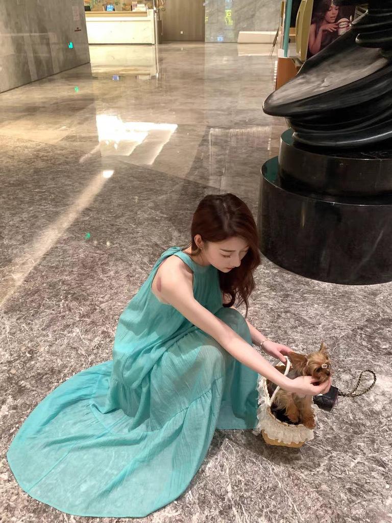 2024 Summer Mint Green Halter Dress for Mother and Daughter - Perfect for Sanya Beach Vacation