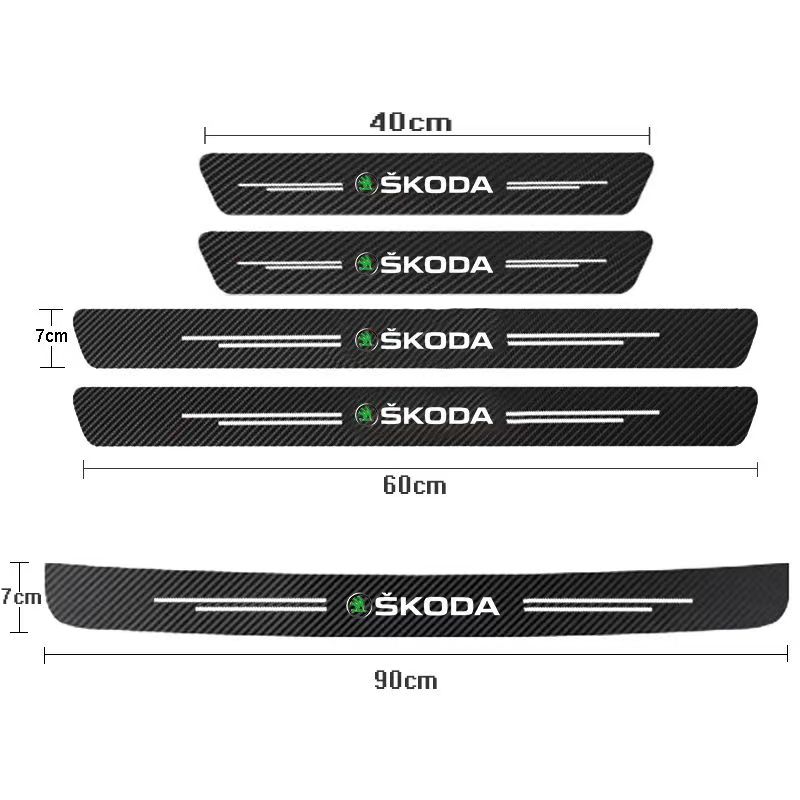 For Skoda Octavia KAMIQ KODIAQ SUPERB RAPID KAROQ FABIA YETI Car Door Sill Scuff Plate Decor Carbon Fiber Stickers