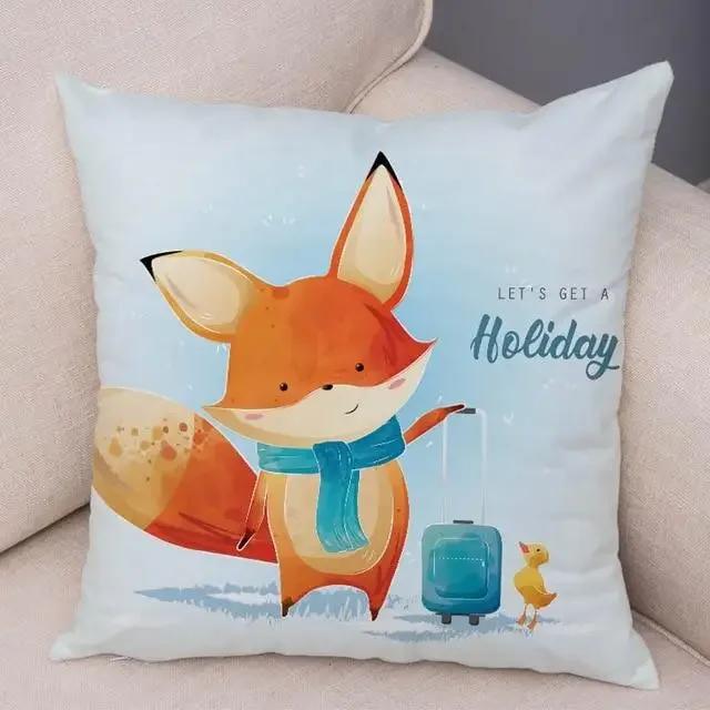 Cute Cartoon Giraffe Fox Reindeer Pillow Cover Nordic Children's Room Decoration Sofa Home Animal Cushion