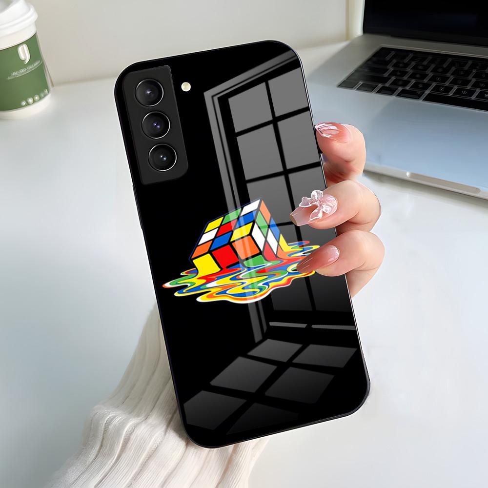 Cool Funny Rubiks Cube Phone Case For Samsung S26 S25 S24 FE S23 S22 S21 Plus S20 Ultra Note20Ultra Black Glass Cover