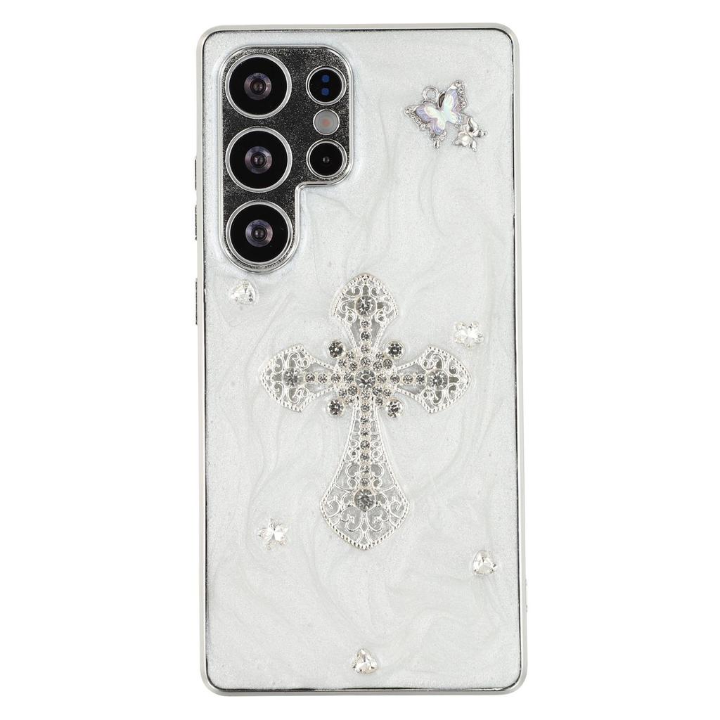 For Samsung Galaxy S23 Ultra Case Electroplated Epoxy Metal Decor TPU + Acrylic Phone Cover Precise Cutouts