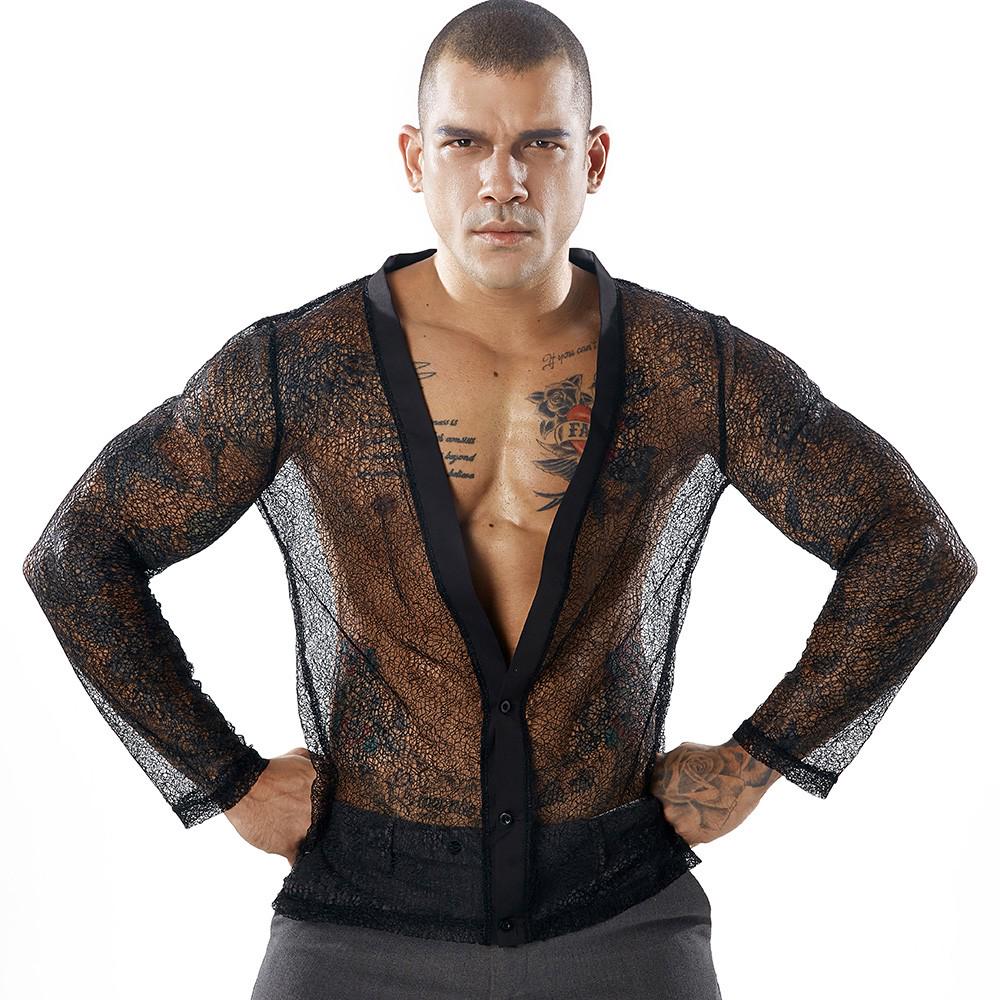 Buy Men Top Autumn Casual Mesh Shirts 