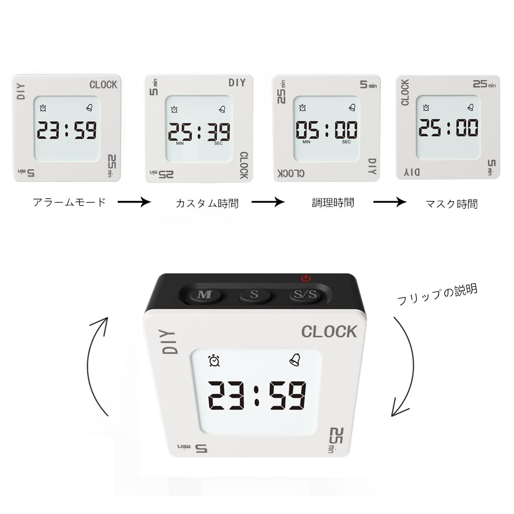 Creative Shake Alarm Clock, 5, 25, and Any Minute Time Management Device, Kitchen Timer, Classroom or Meeting Timer, Sports Timer, Black, Small