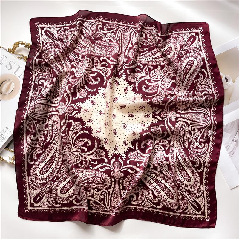27.55in Elegant Paisley Print Square Scarf Thin Satin Shawl Casual Sunscreen Headscarf For Daily Life