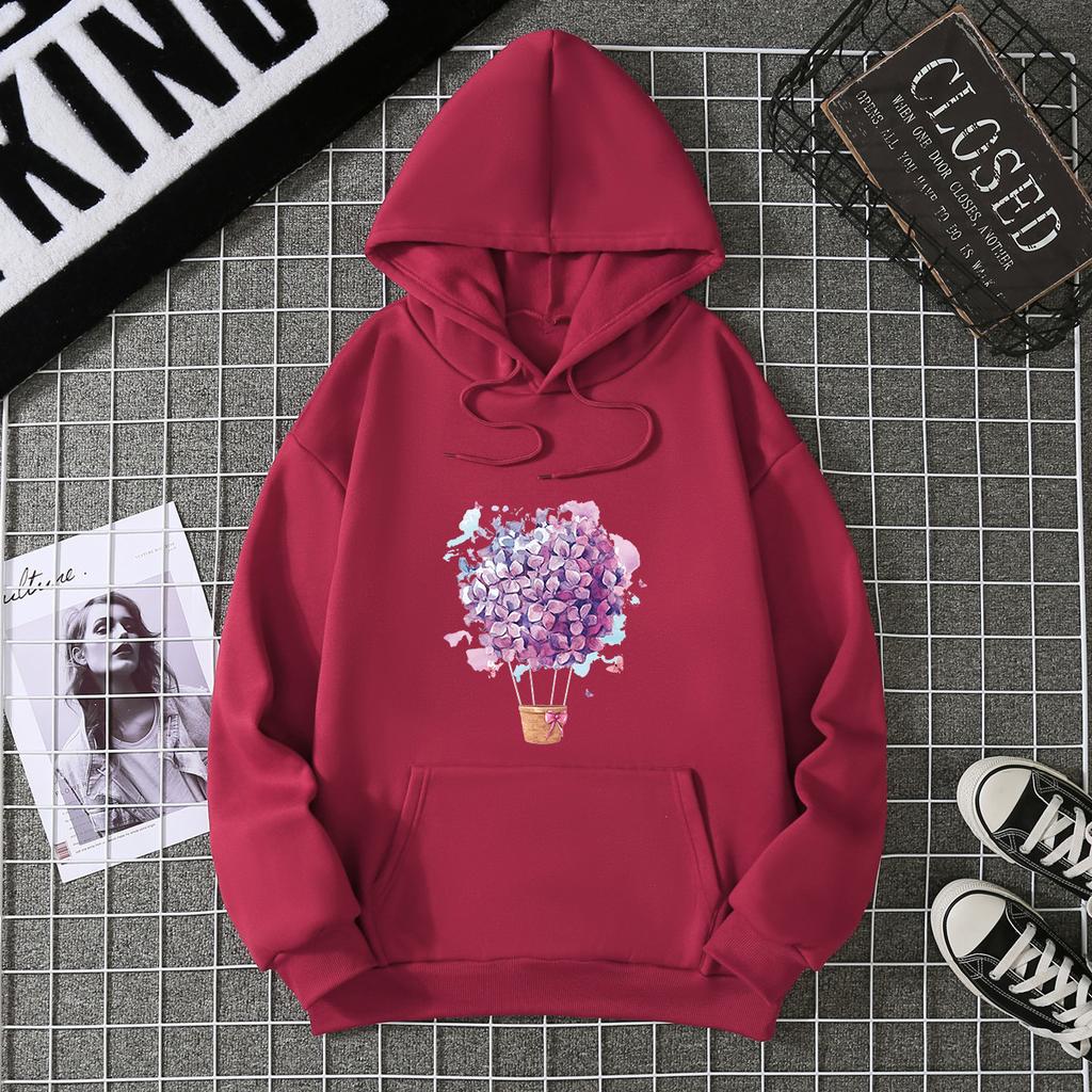 European and American printed hooded long-sleeved women's sweater large size European size loose