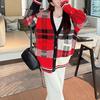 Women's Retro Plaid V-Neck Wool Knit Cardigan Sweater - Early Spring British Style