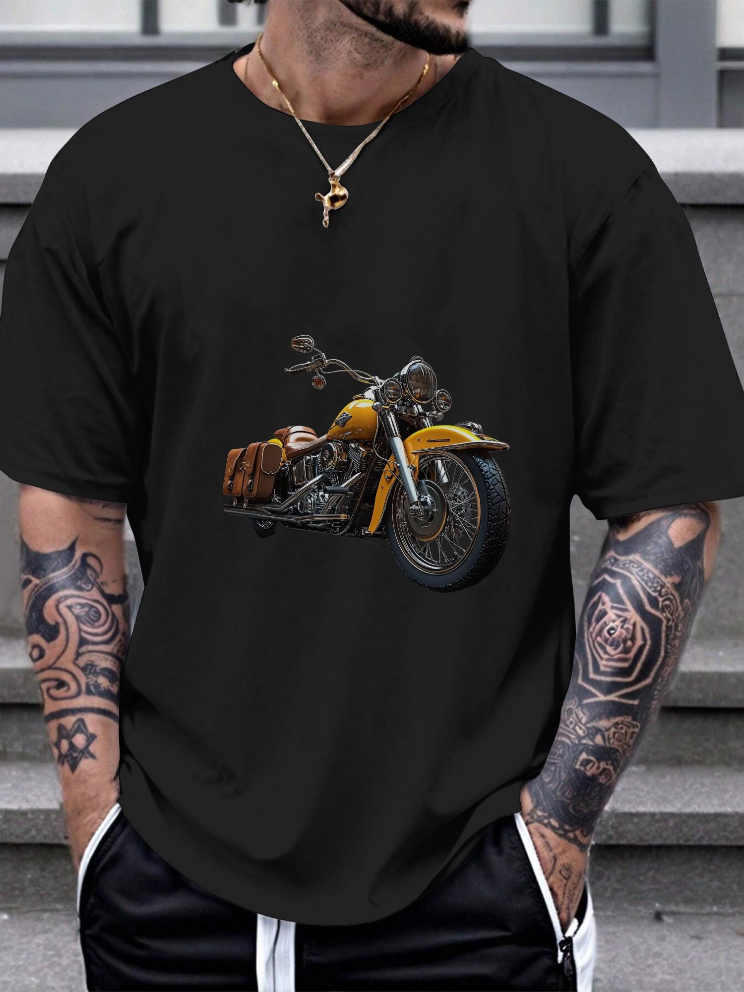 1pc Motorcycle Graphic T-shirt - 180g Cotton Crew Neck Short Sleeve Tee with Vibrant Single-Sided Print XXXXL