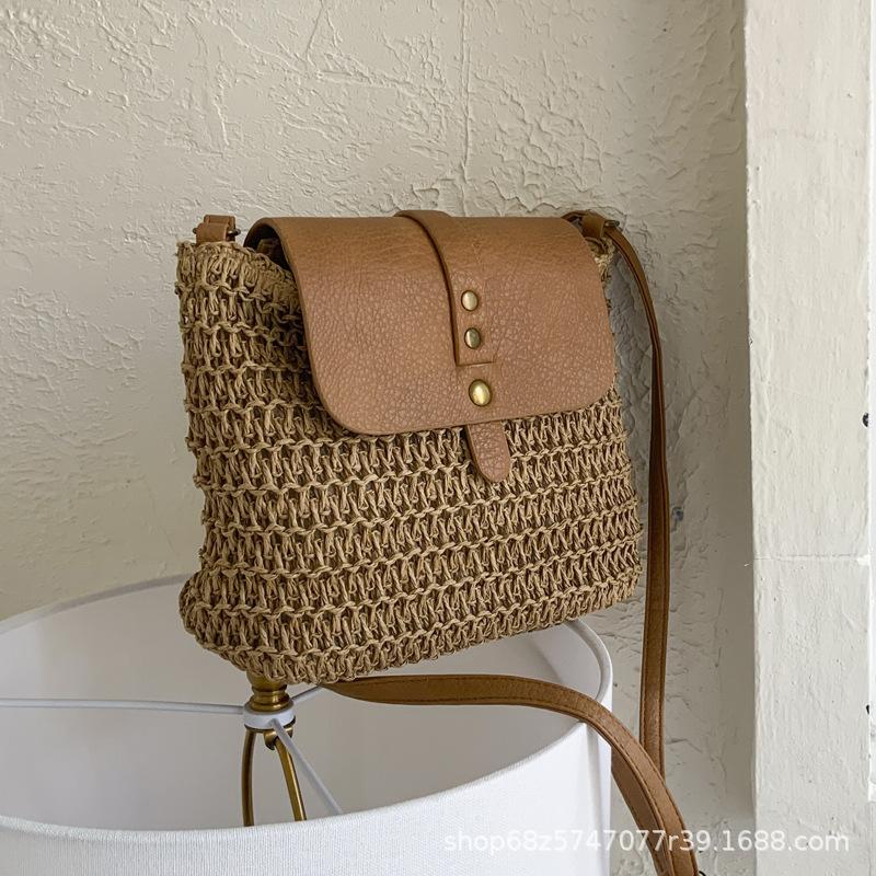 Straw Splicing Bag Women's 2025 Summer New Simple Shoulder Bag Fashion Popular Messenger Bag Versatile Small Square Bag