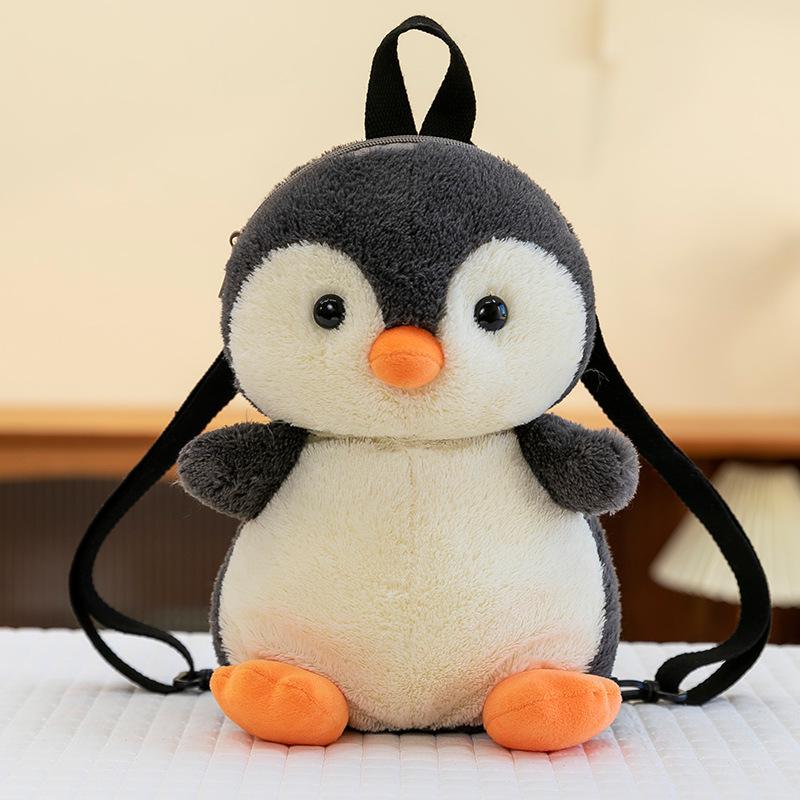 Children's Winter Hooded Scarf Penguin Plush Backpack Doll