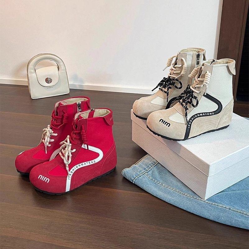 German Training Shoes Martin Boots Women's Inner Height Increase CM Small High-top Casual Shoes Outdoor Board Shoes Short Boots Women