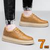 Men's Casual Leather Chunky Elevator Sneakers 7cm Height Increasing Shoes Breathable Comfortable Thick Soled Lift Sports