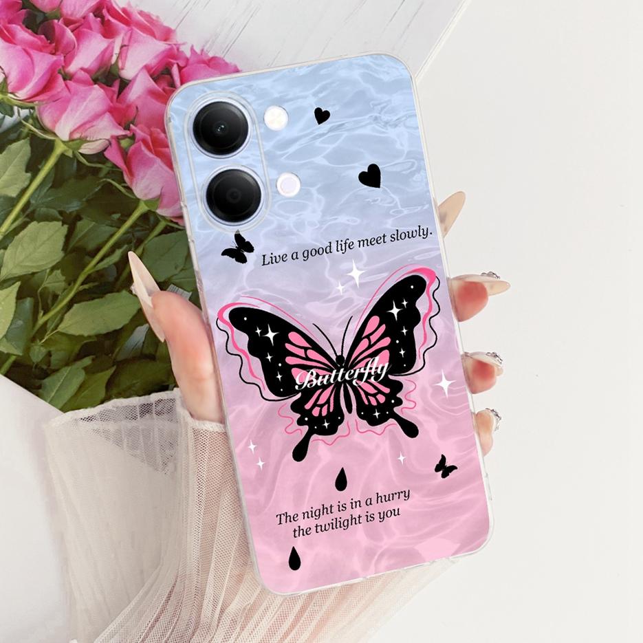 For Vivo Y05 4G Case Colorful Flowers Painted Cover Clear Silicone Soft Slim Phone Case For Vivo Y11d Y 05 VivoY05 VivoY11d Bags