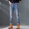 Summer Retro Washed Slim Fit Nine-point Jeans for Men Trendy Printed Versatile Korean Style Casual Stretch Skinny Pants