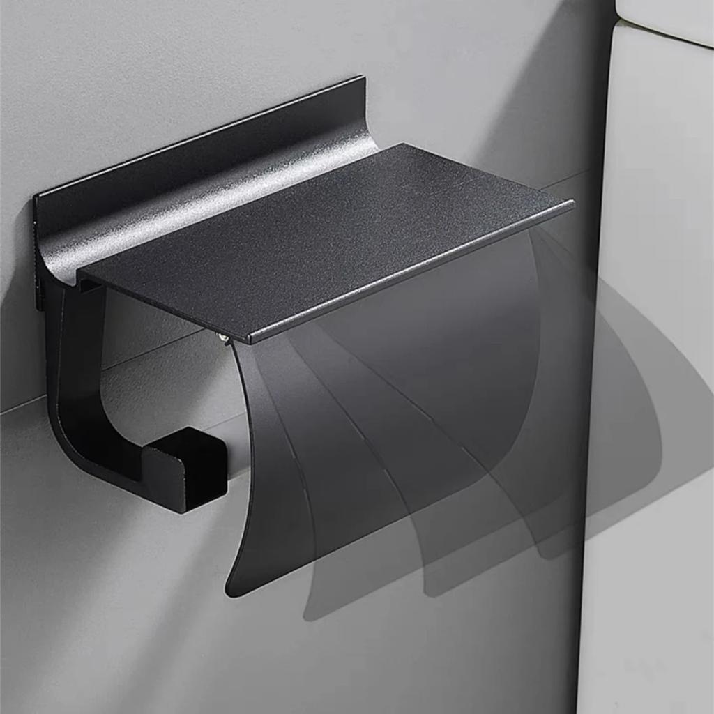 Black/Silver Toilet Paper Shelf Aluminum Bathroom Hardware Waterproof Roll Paper Holder Rack Paper Towel Hook With Cover Shelf