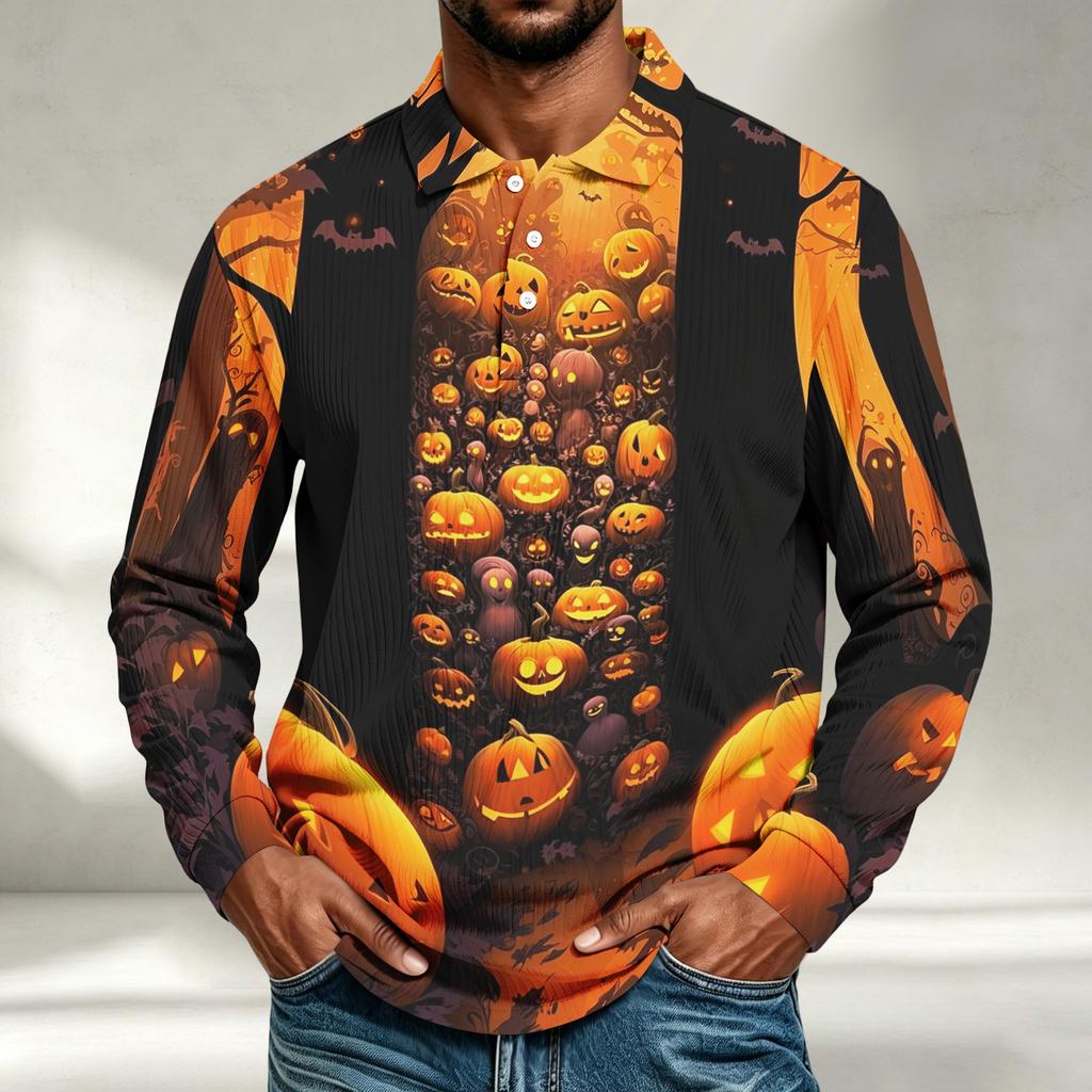 Men's Long Sleeve Shirt Halloween Print Loose Fit Casual Top
