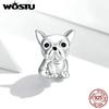WOSTU Cute Bulldog Charm 925 Sterling Silver Animal Enamel Bead Fit Original Bracelet Necklace Pendant DIY Jewelry CQC1599